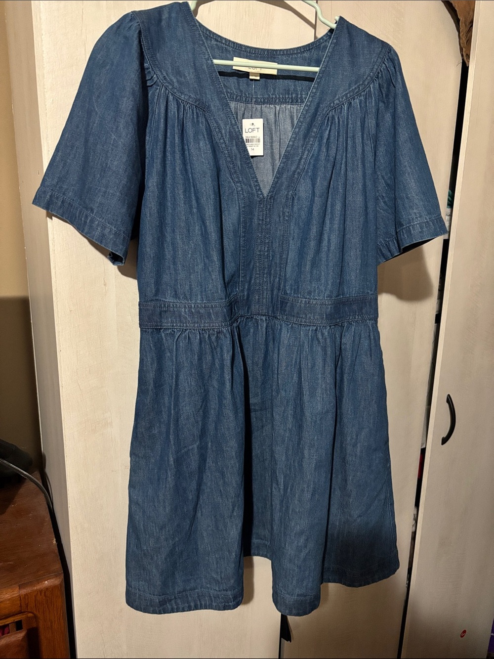 LOFT Girls' Indigo Blue V-Neck Short Sleeve Dress